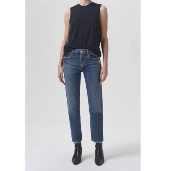 NWT Agolde Kye Mid-Rise Stretch Straight Crop In Notion Medium Wash Size 24 - Picture 1 of 10